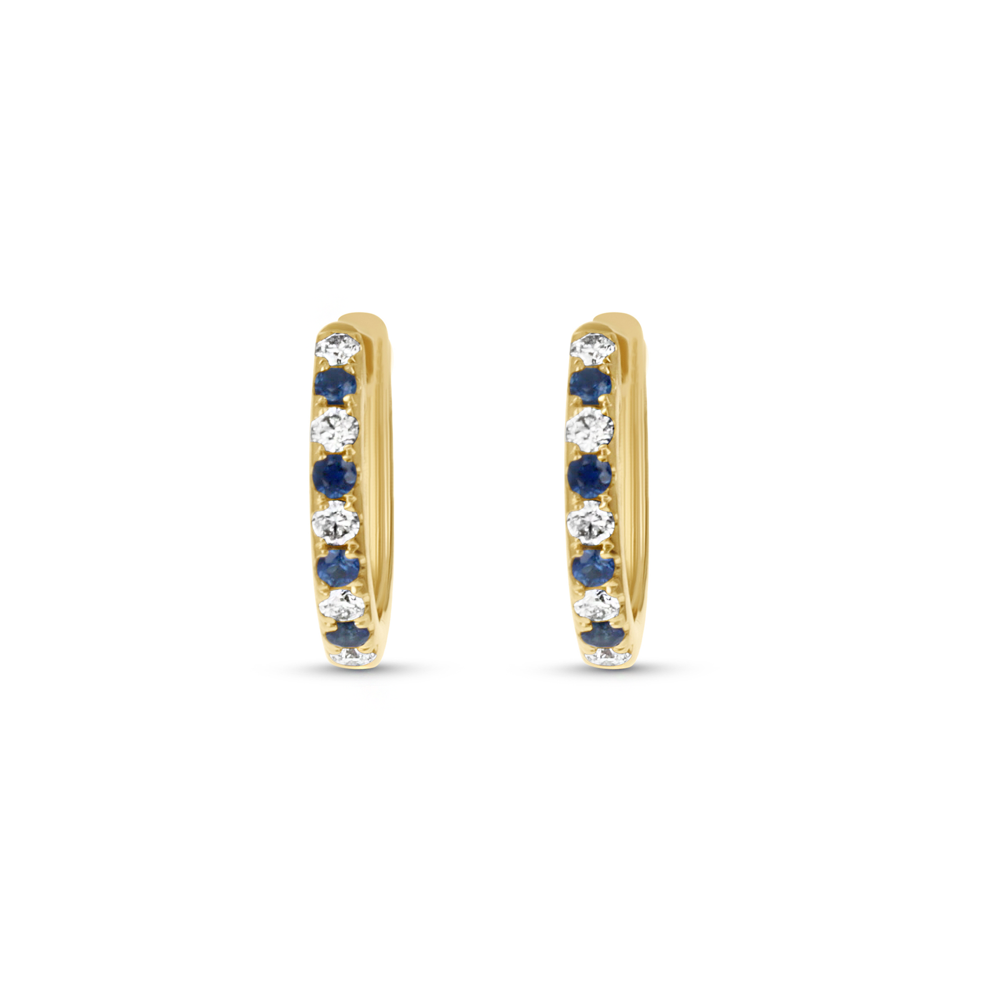 Sapphire and Diamond Huggie Hoop Earrings in 14kt Yellow Gold