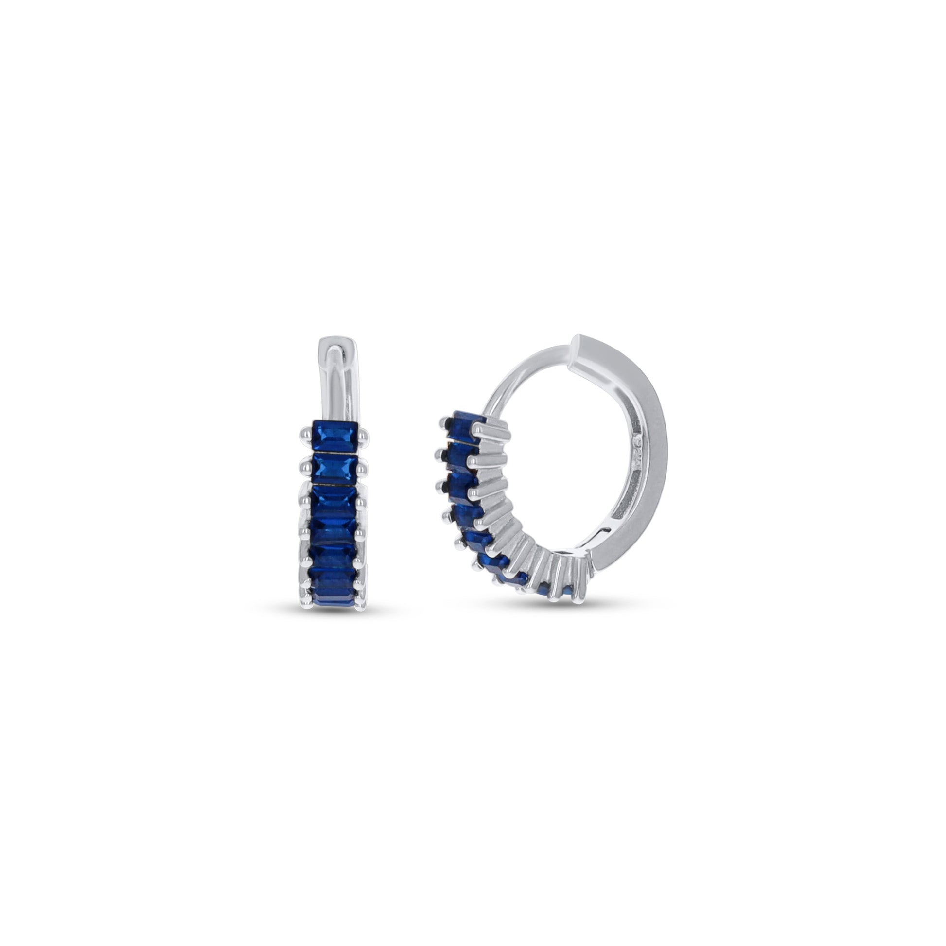 Navy Blue Sapphire Silver Hoop Earrings - Alexandra Marks 