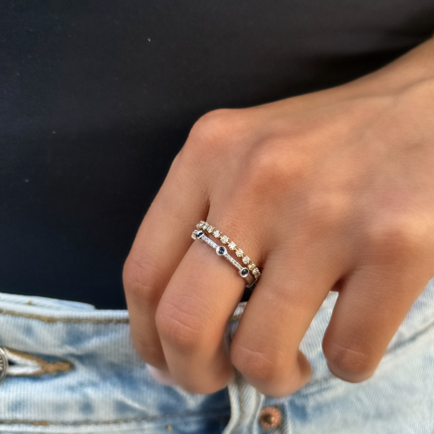Sapphire & Diamond Dot Ring