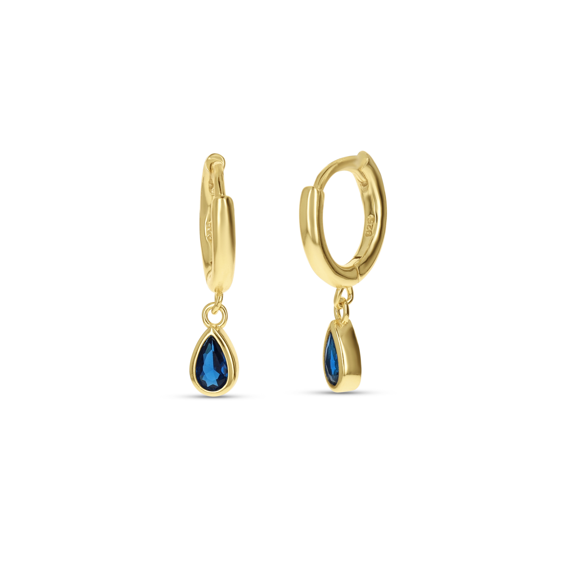 Navy Blue Pear Shaped Charm Drop Huggie Hoop Earrings from Alexandra Marks Jewelry