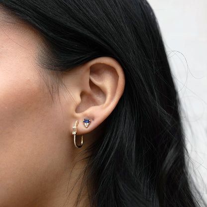 Sapphire Triangle Stud Earrings with Oval Diamond Hoop Earrings