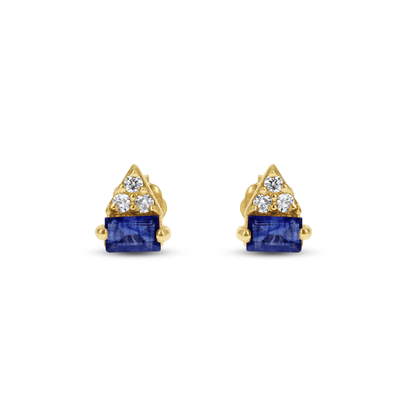 Sapphire and Diamond Geometric Stud Earrings in Yellow Gold