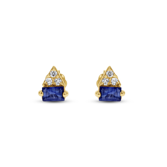 Sapphire and Diamond Geometric Stud Earrings in Yellow Gold