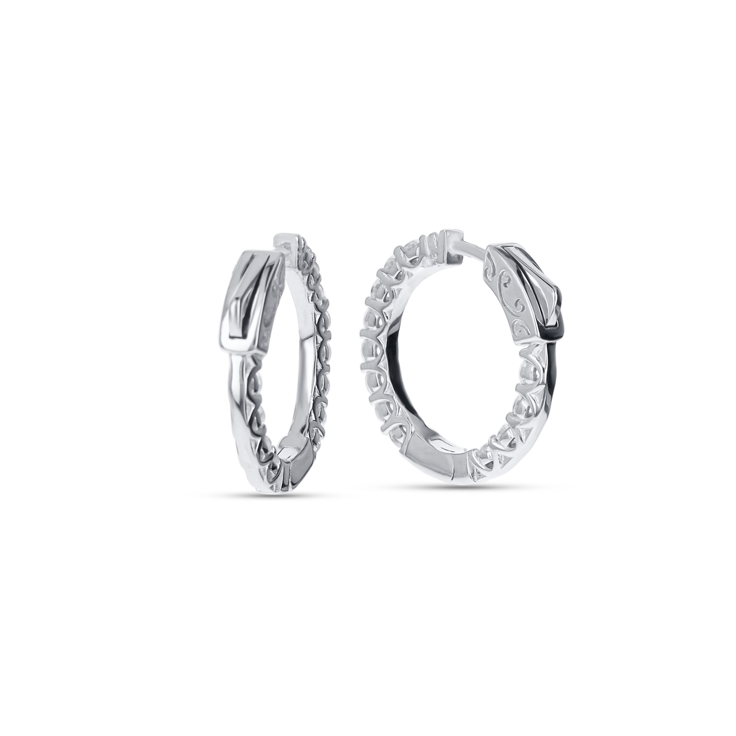Pair of silver hoop earrings on a white background