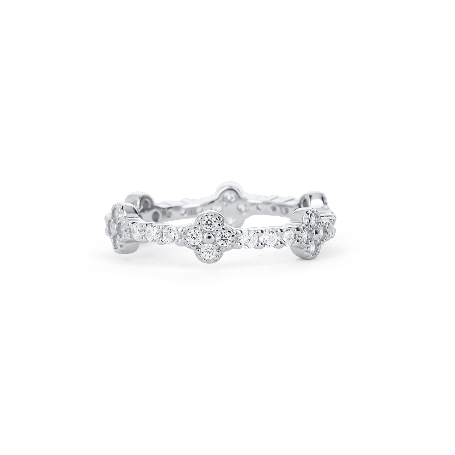 Sterling Silver Clover CZ Eternity Stack Ring From Alexandra Marks Jewelry.
