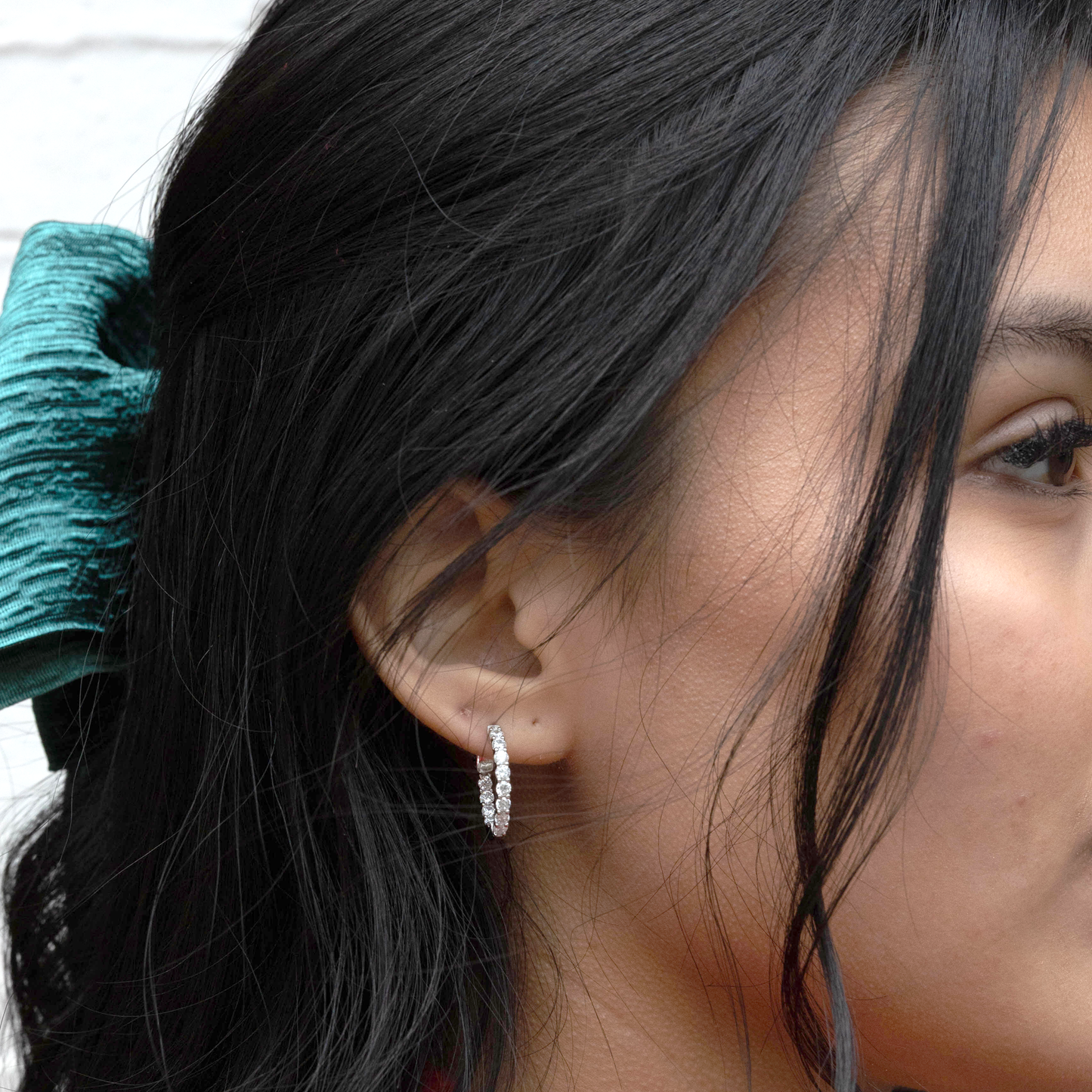 Silver Inside Outside CZ Hoop Earrings 