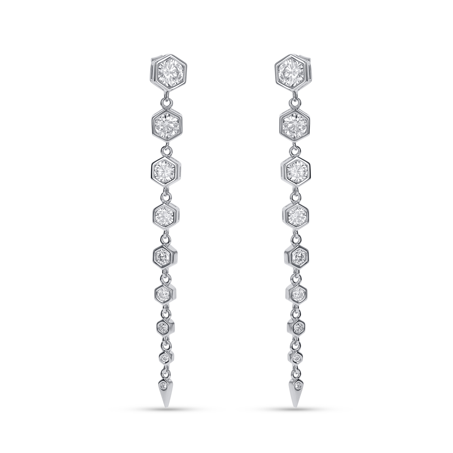Graduated Hexagon Drop CZ Earrings In Sterling Silver from Alexandra Marks Jewelry