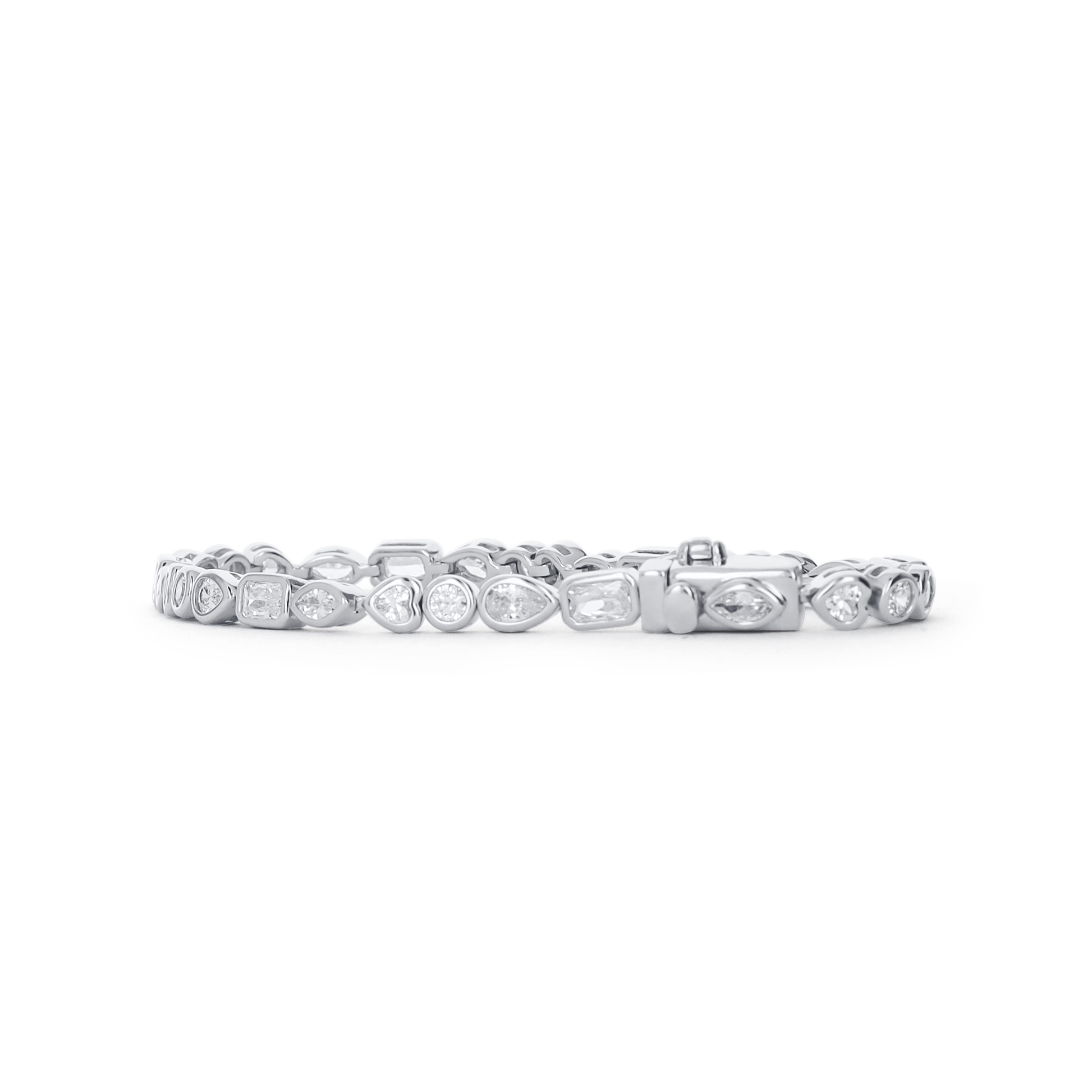 Push button safety clasp on the mixed cz stone bangle bracelet. 