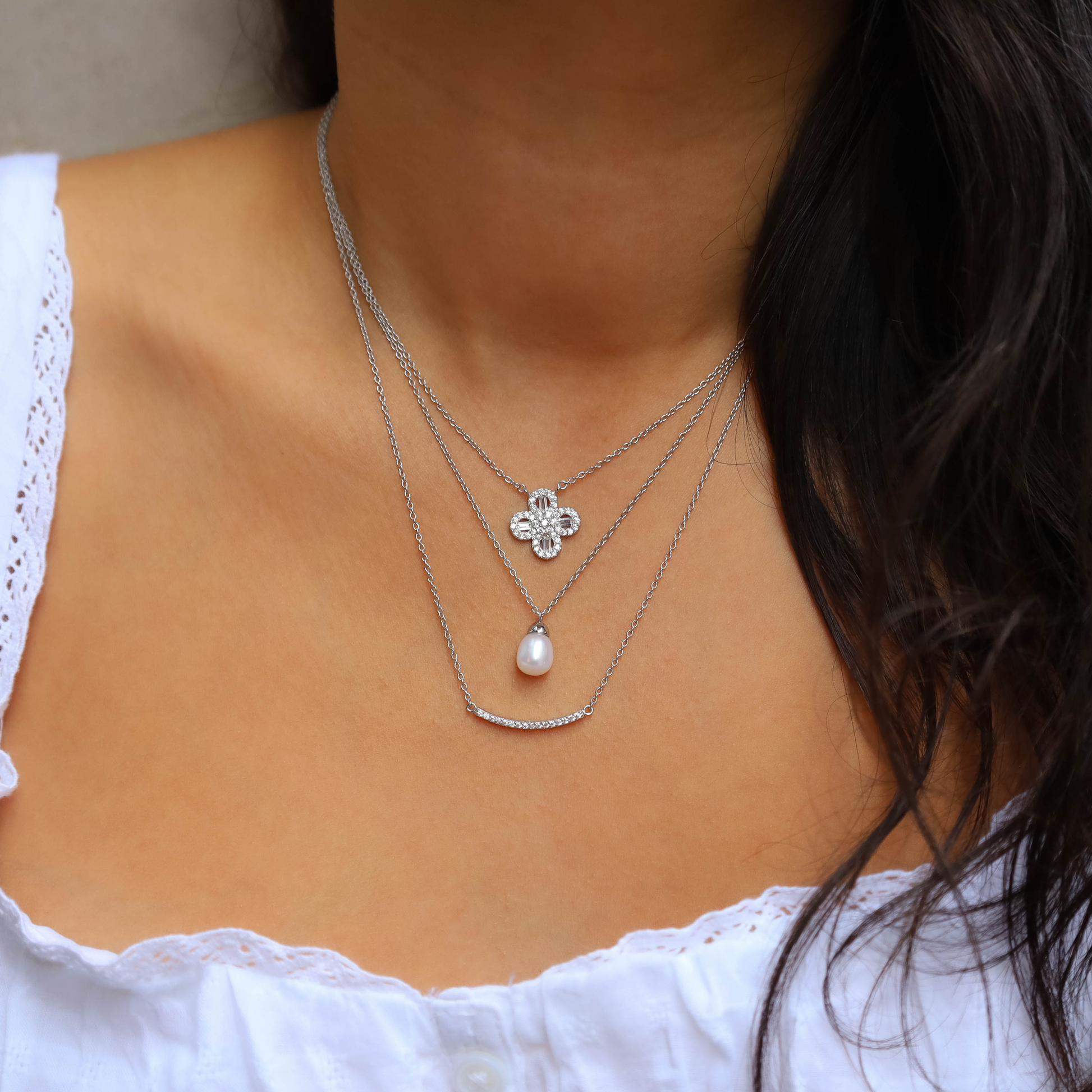 Sterling Silver & CZ Dainty Necklace Stack