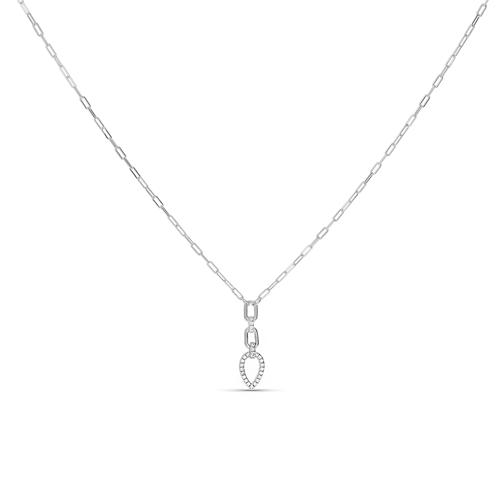 Modern paperclip chain necklace in sterling silver with pave' set CZ stones.