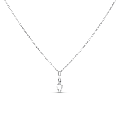 Modern paperclip chain necklace in sterling silver with pave' set CZ stones.
