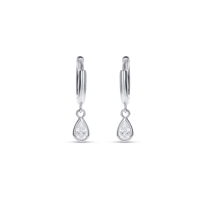 Silver Pear Shaped Drop Charm Hoop Earrings from Alexandra Marks jewelry
