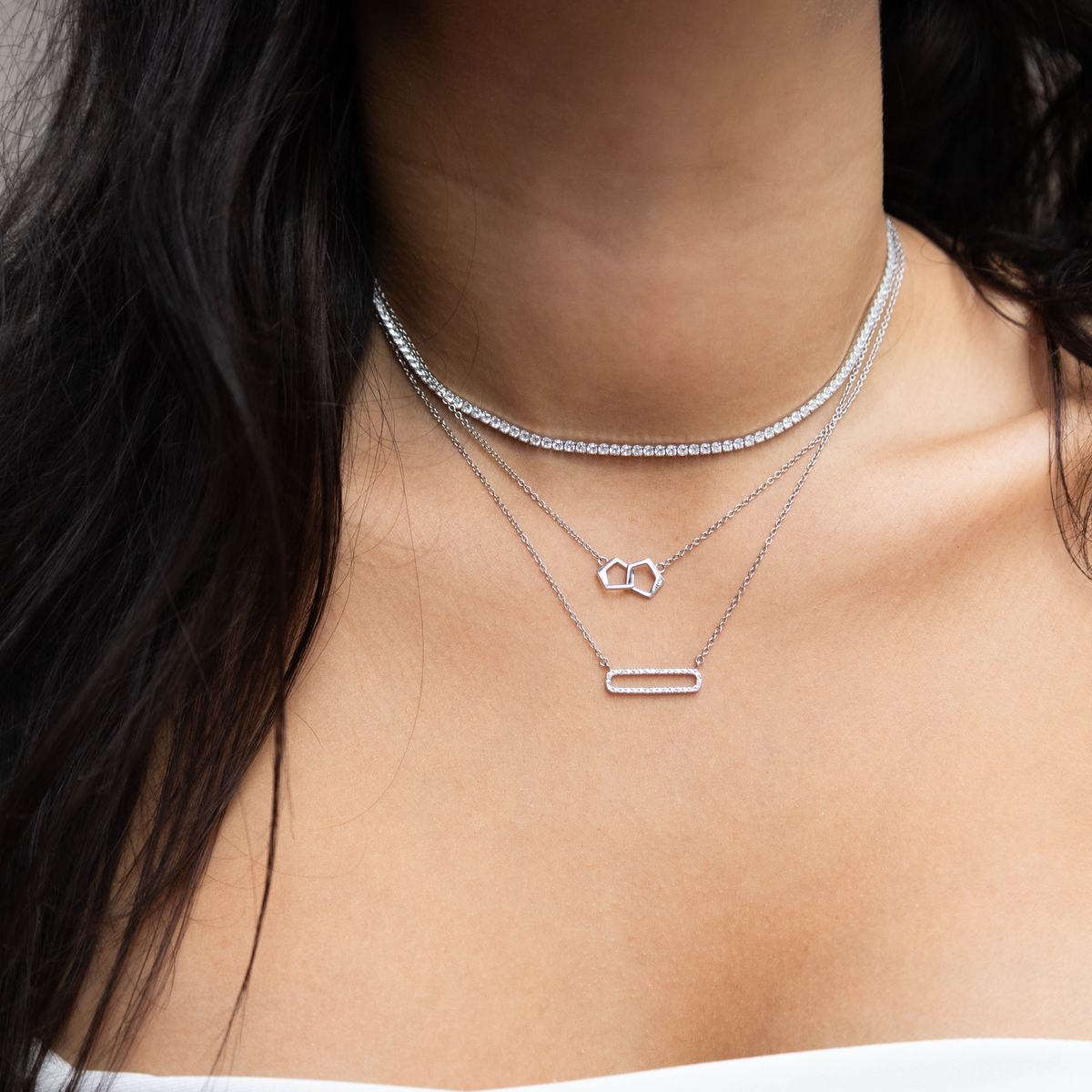 Silver Pave' CZ Open Bar Necklace 