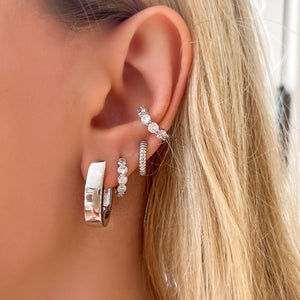 Bezel Cubic Zirconia Huggie Hoop Earrings