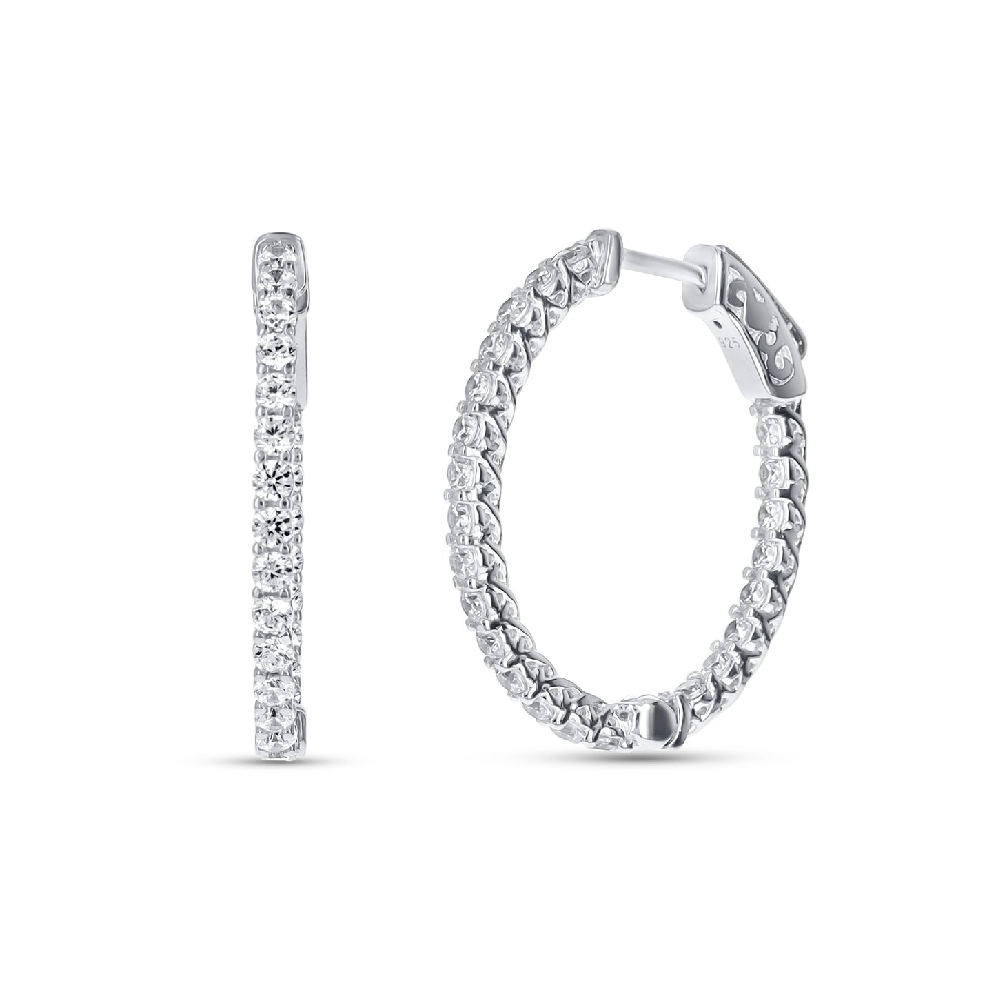 Diamond Looking Round CZ Inside Outside Hoop Earrings In Sterling Silver from Alexandra Marks Jewelry. 