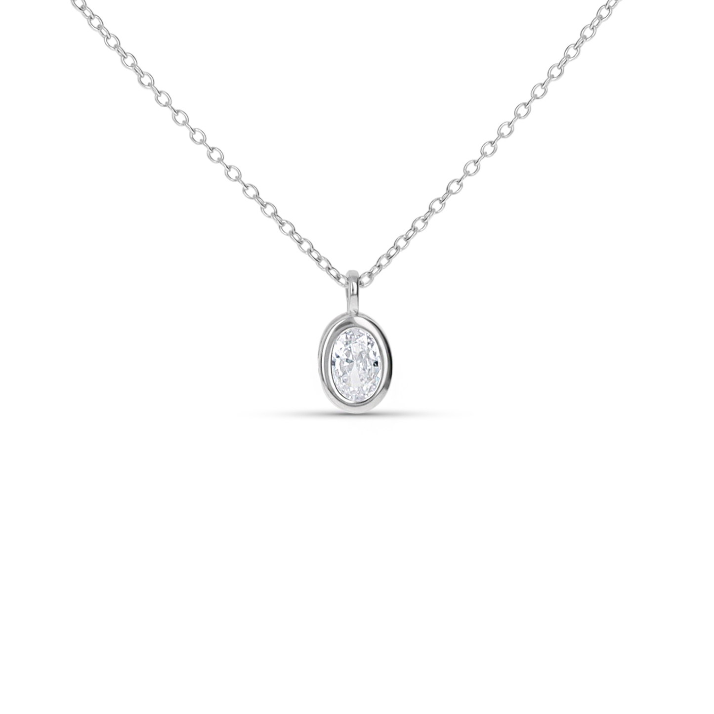 Simple oval cz drop pendant necklace in sterling silver. 