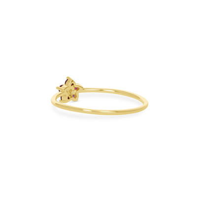 Tiny Red Flower Ring in Gold. 
