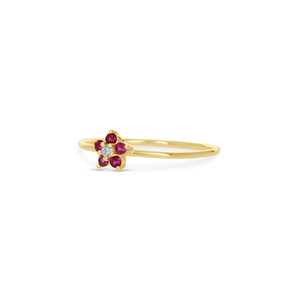 Ruby Red Flower Birthstone Ring in Gold From Alexandra Marks Jewelry. 