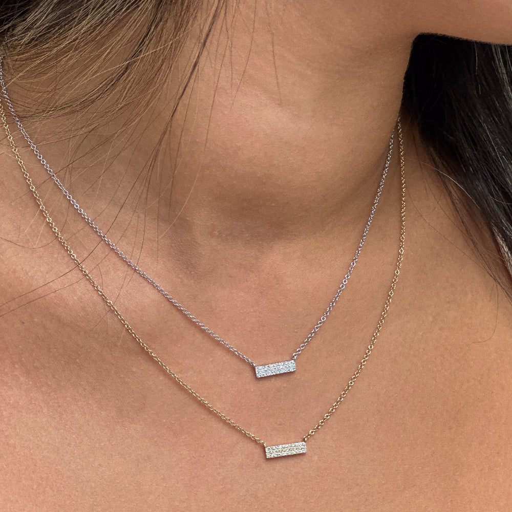 
            
                Load image into Gallery viewer, Triple Row Pave&amp;#39; Diamond Bar Necklace in White Gold from Alexandra Marks Jewelry
            
        