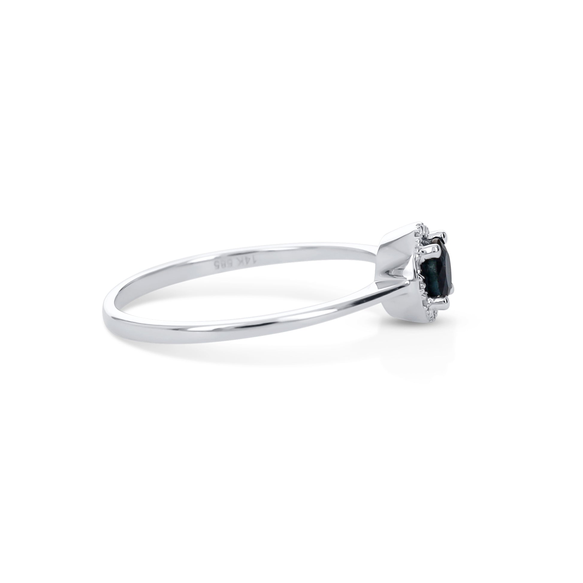 Dainty Sapphire Bridal Ring in 14kt White Gold from Alexandra Marks Jewelry