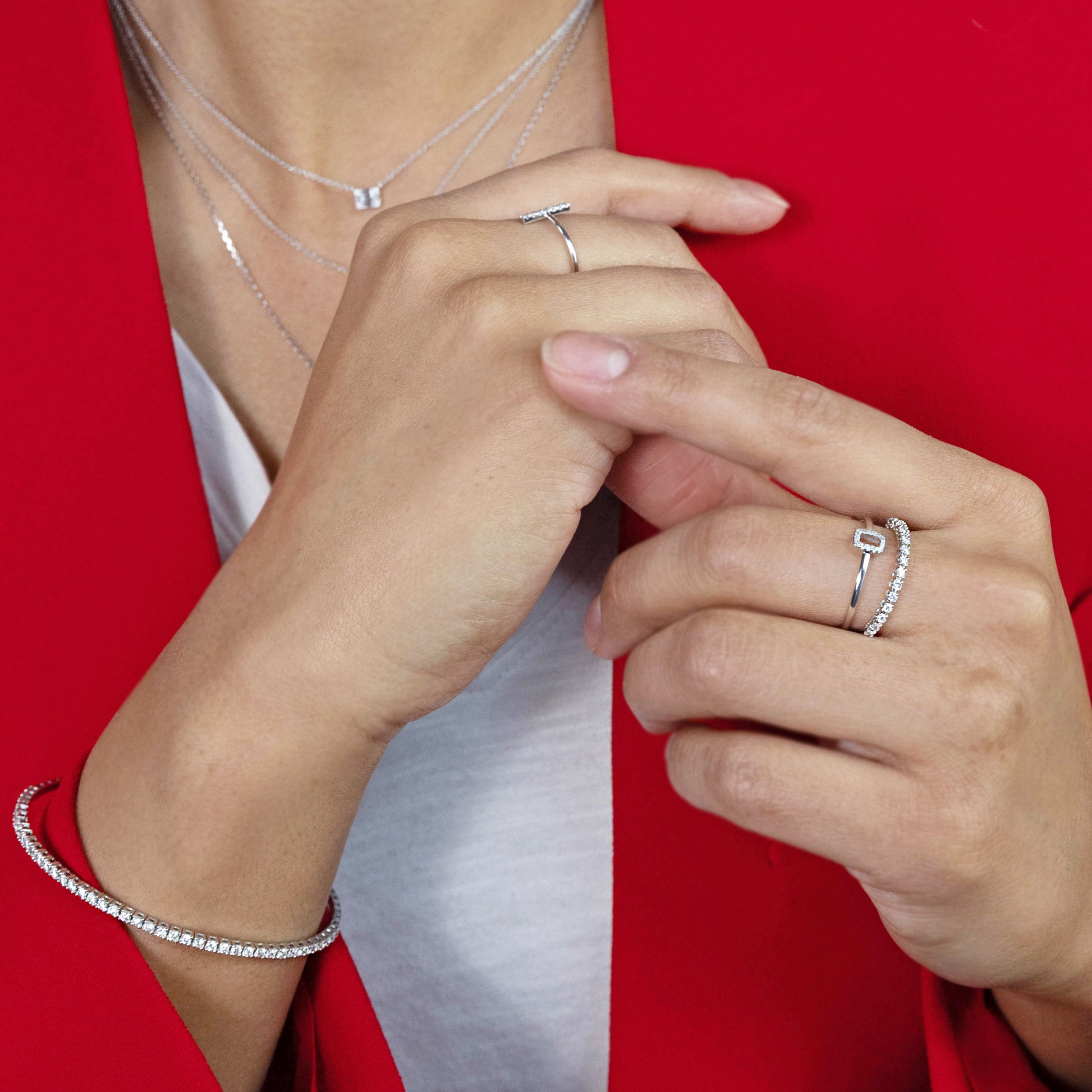 Rectangle Diamond Diamond Ring in White Gold