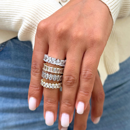 Stacked eternity band rings from Alexandra Marks jewelry