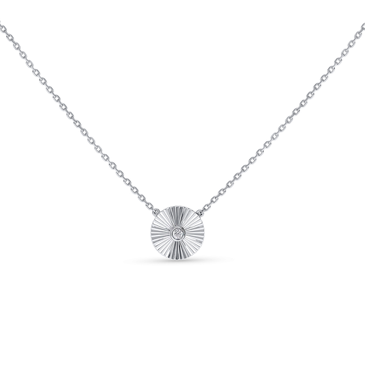 Starburst Diamond Disc Necklace in 14kt White Gold