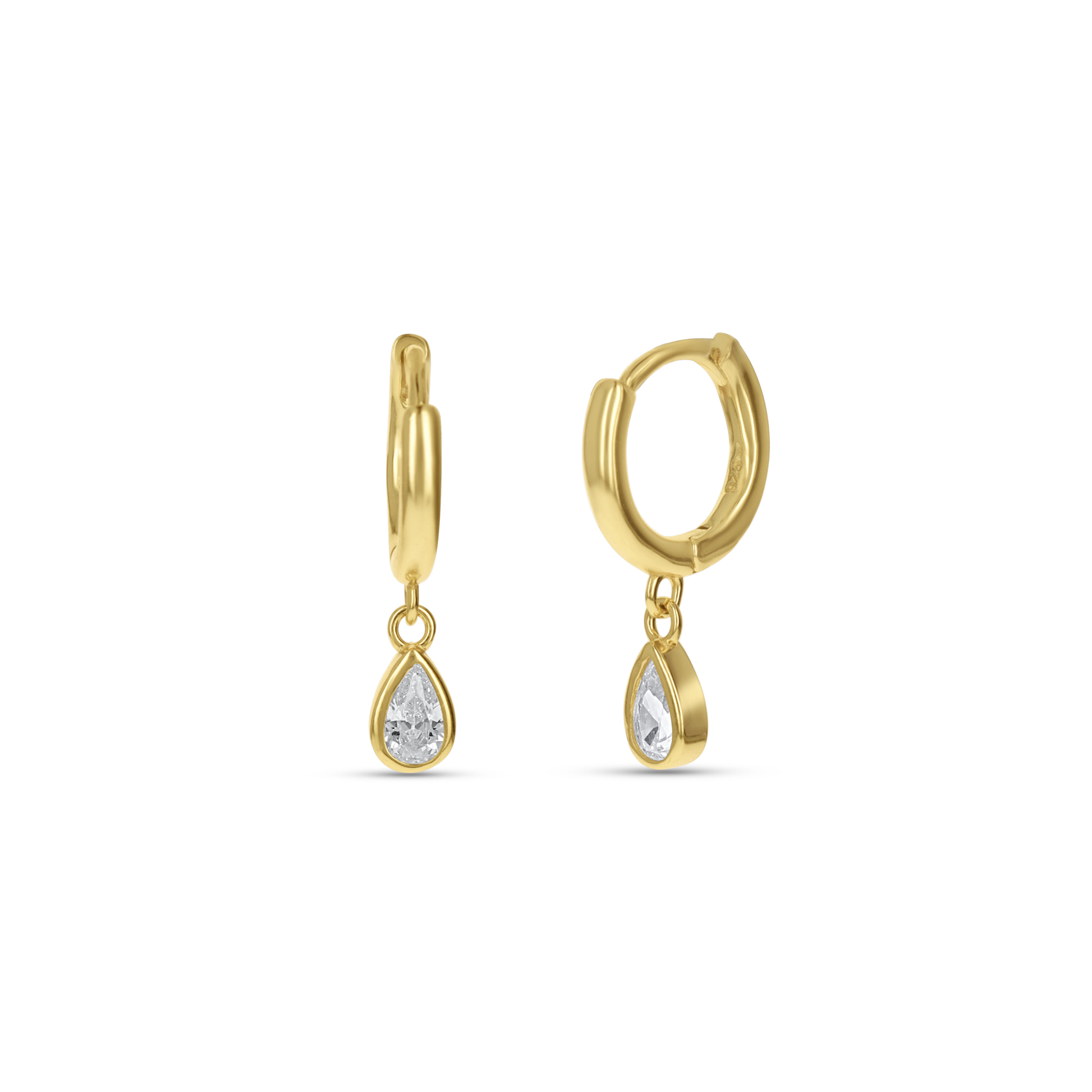 Gold Teardrop Charm Huggie Hoop Earrings in Gold From Alexandra Marks Jewelry