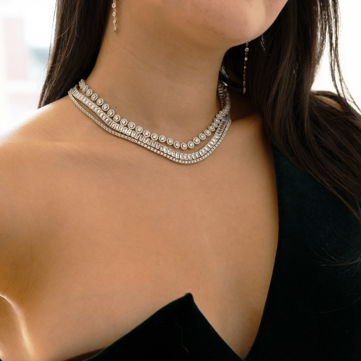 Mix of CZ Tennis Necklaces in Silver from Alexandra Marks Jewelry