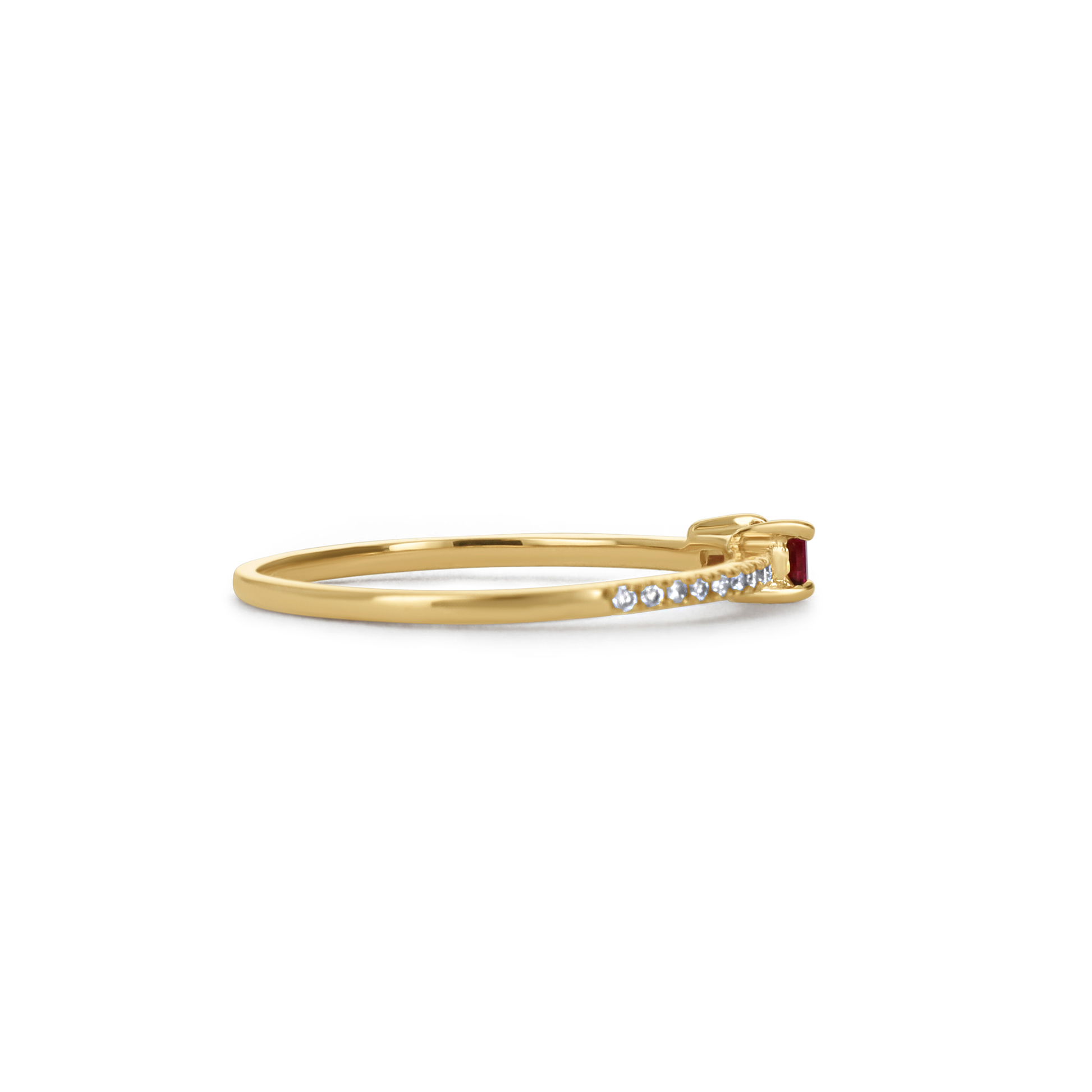 Petite ruby birthstone thin gold ring. 
