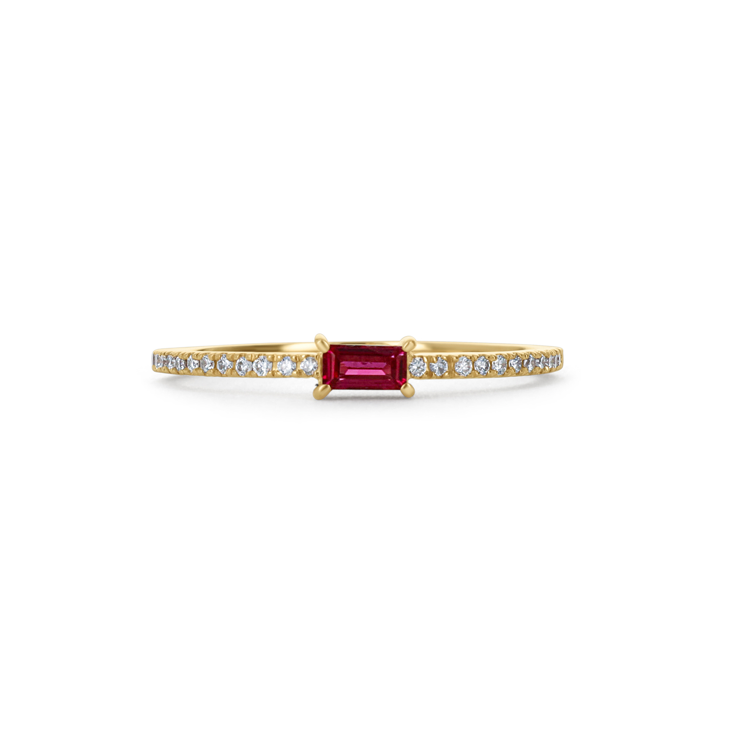 Thin Ruby & Diamond Stacking Ring in 14kt Yellow Gold From Alexandra Marks Jewelry. 