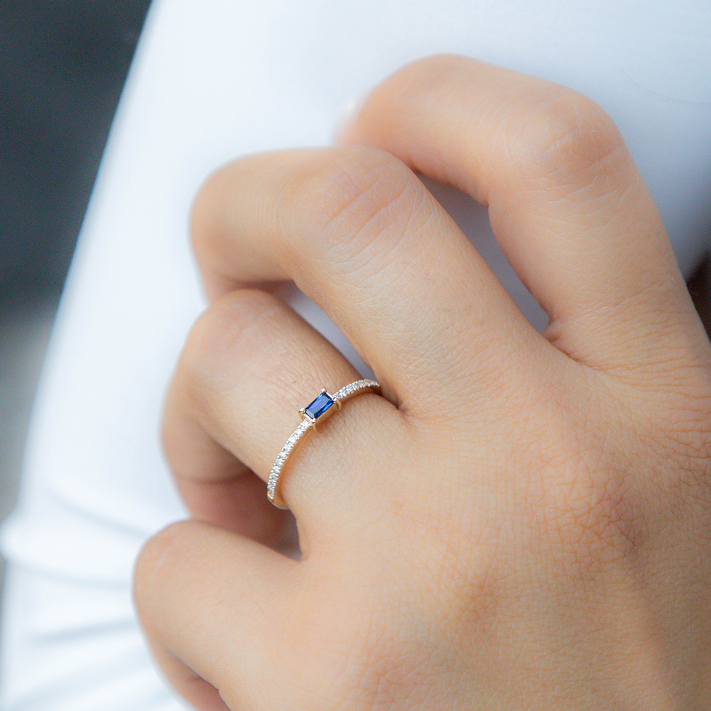 Everyday Dainty Sapphire Stacking Ring In Yellow Gold. 