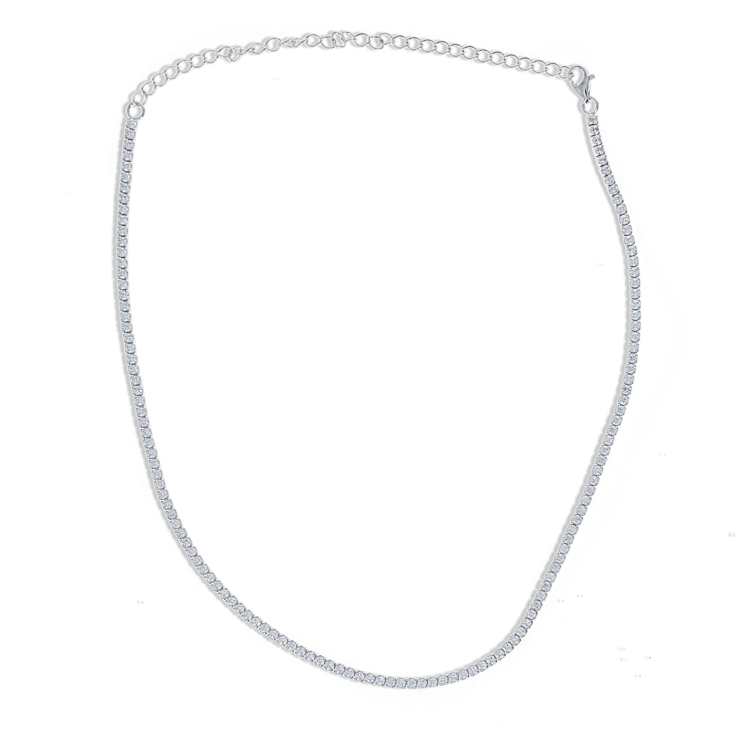 Thin CZ Tennis Choker Necklace in Silver
