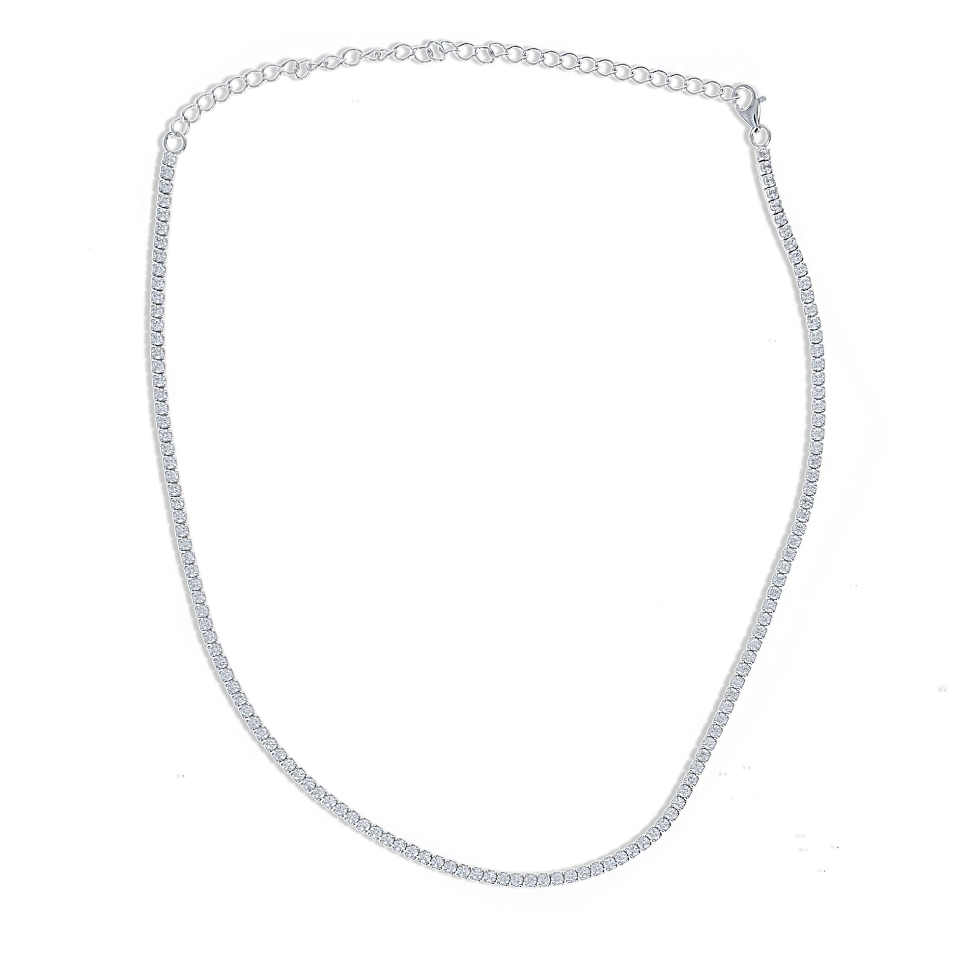Thin CZ Tennis Choker Necklace in Silver