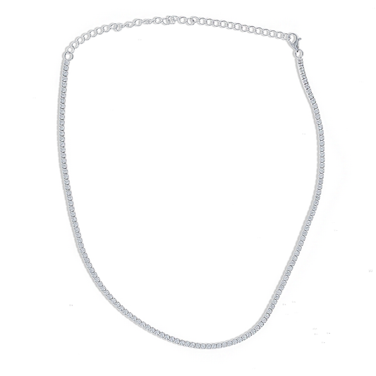 Thin CZ Tennis Choker Necklace in Silver