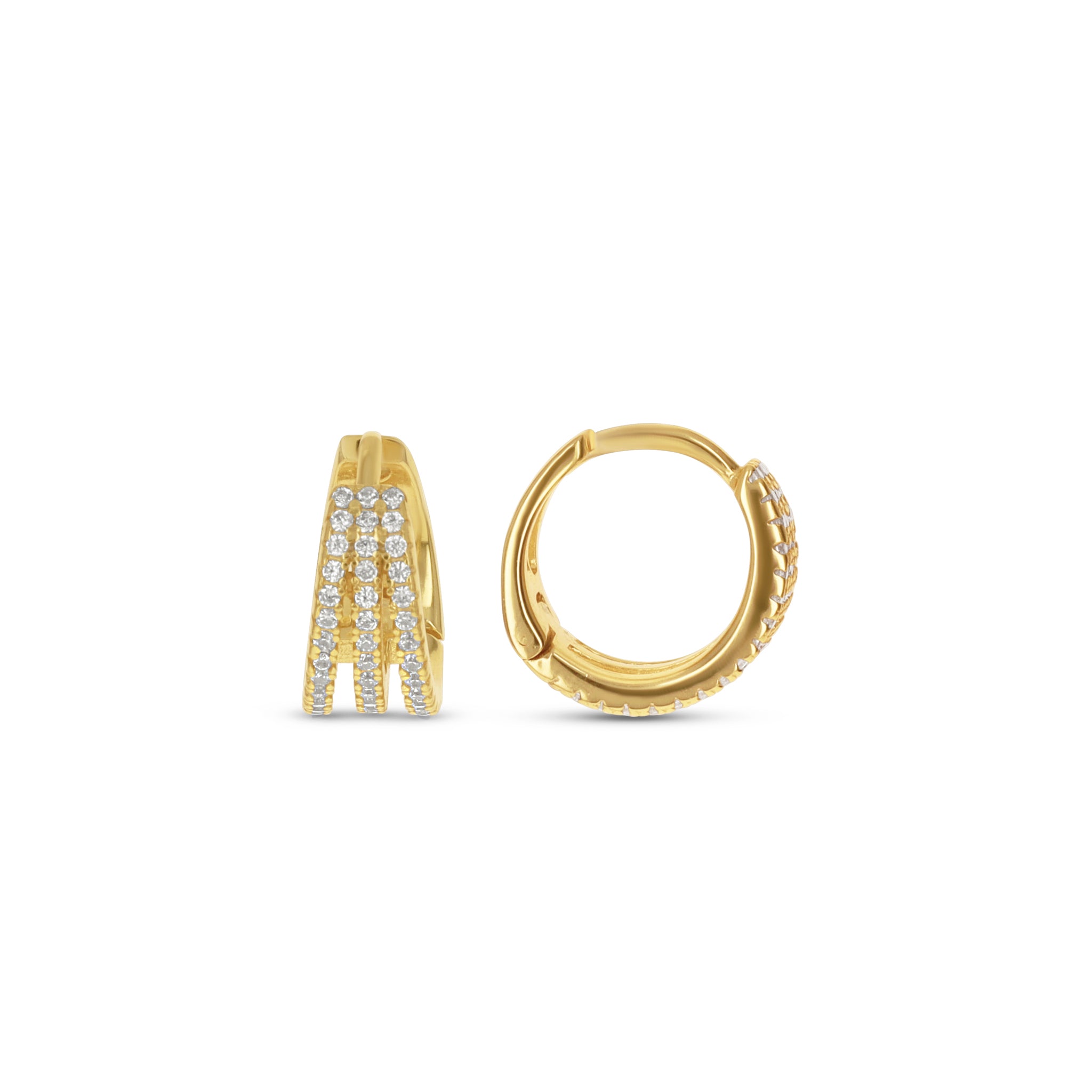 18K SAUDI Solid GOLD HUGGIE TRI COLOR top EARRINGS