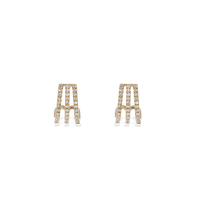 Diamond Three Row Curved Hoop Earrings in 14k Yellow Gold | Alexandra Marks Jewelry