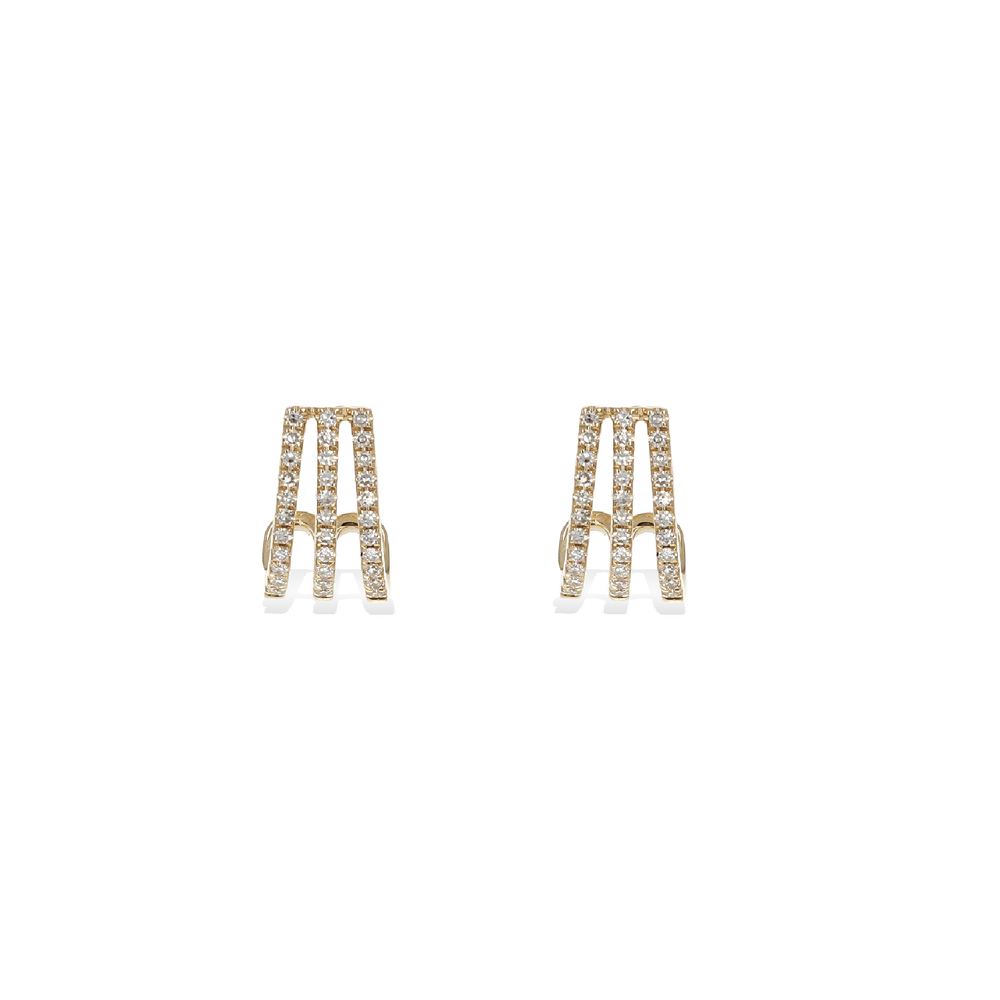 Diamond Three Row Curved Hoop Earrings in 14k Yellow Gold | Alexandra Marks Jewelry