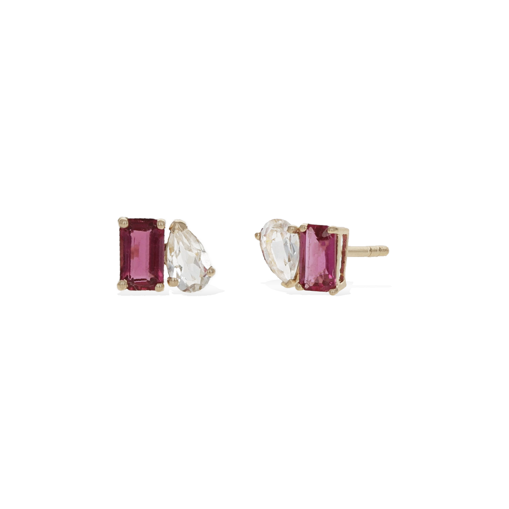 Pink Tourmaline Gemstone Stud Earrings in Gold