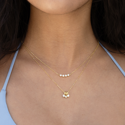 Dainty CZ Charm Necklace Stack In Gold 