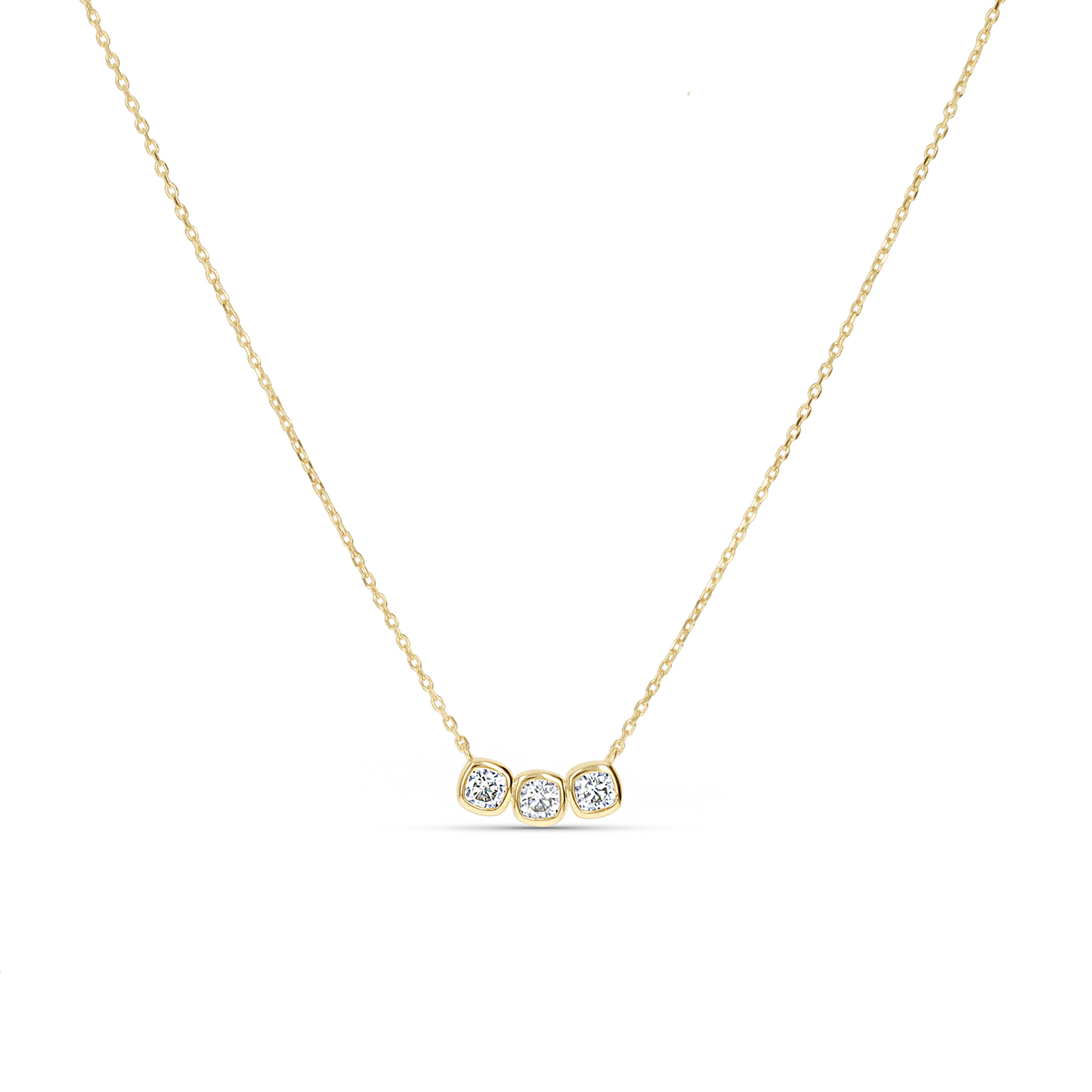 Cushion Cut CZ Bezel Set Bar Necklace in Gold from Alexandra Marks Jewelry. 