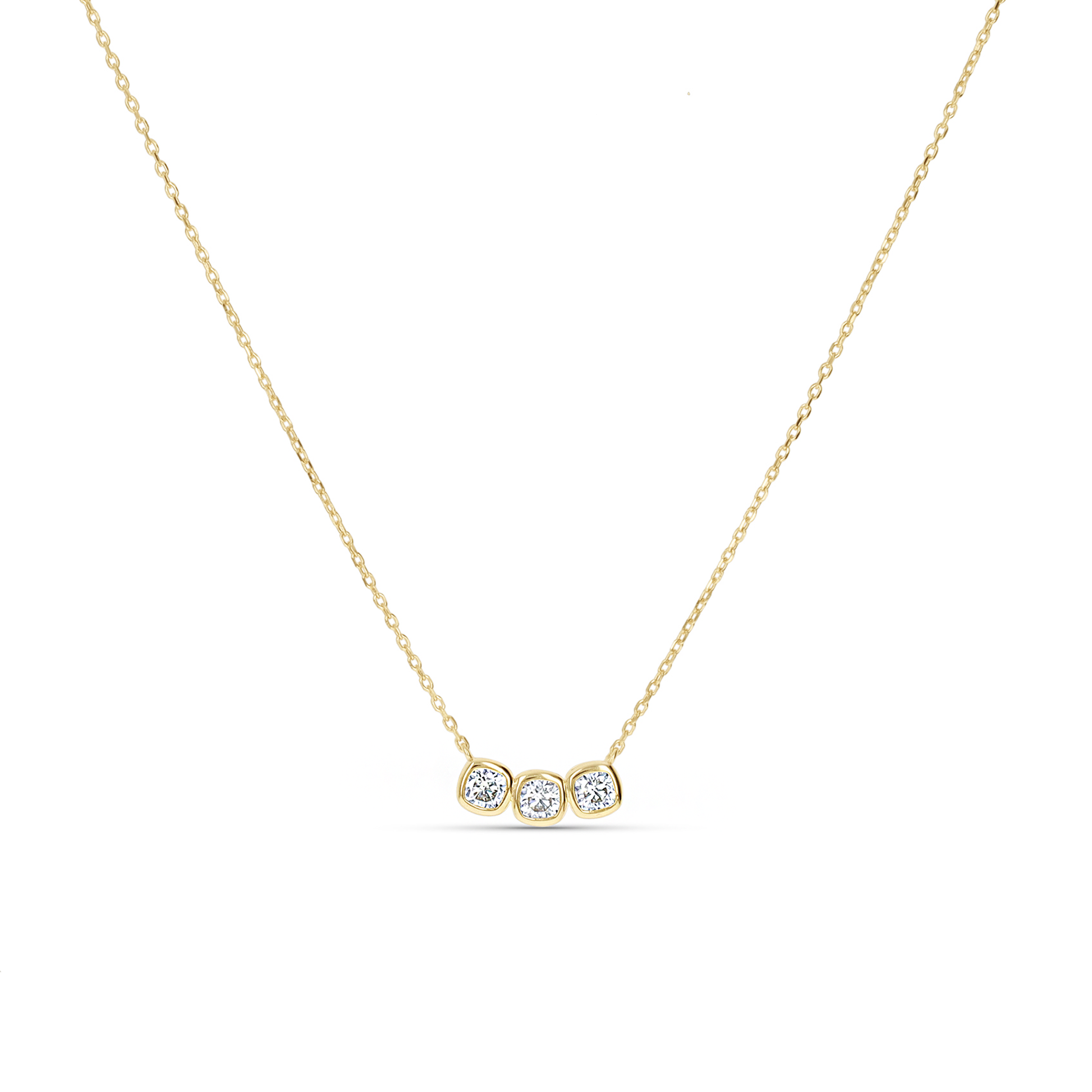 Cushion Cut CZ Bezel Set Bar Necklace in Gold from Alexandra Marks Jewelry. 