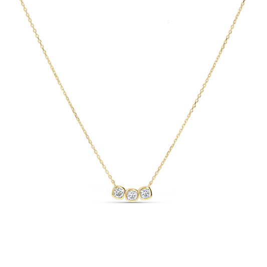 Cushion Cut CZ Bezel Set Bar Necklace in Gold from Alexandra Marks Jewelry. 