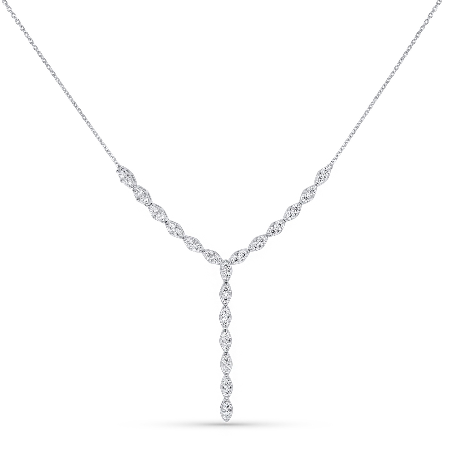 Unique Y Necklace with CZ Stones in Sterling Silver from Alexandra Marks Jewelry. 