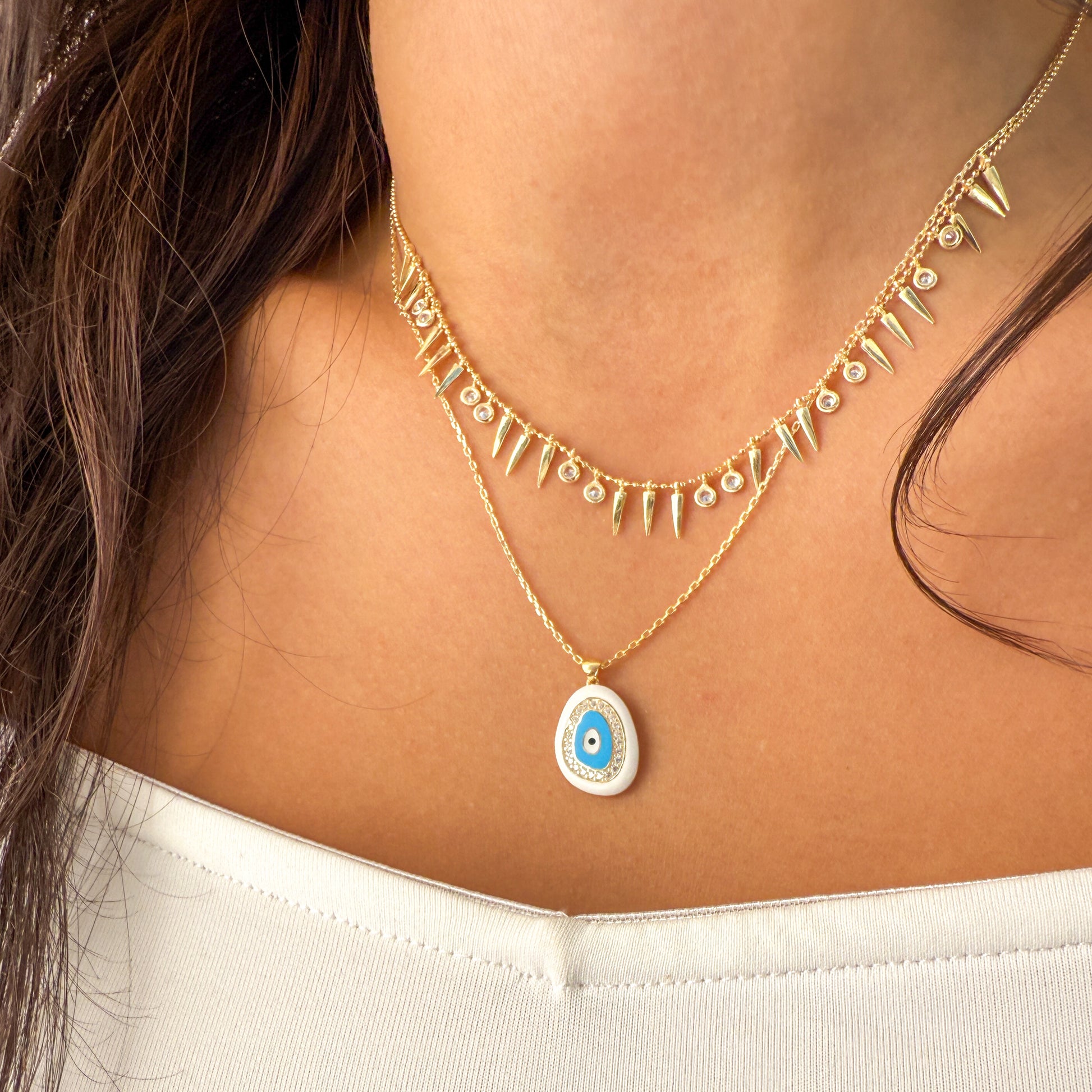 White Evil Eye Pendant Necklace from Alexandra Marks Jewelry