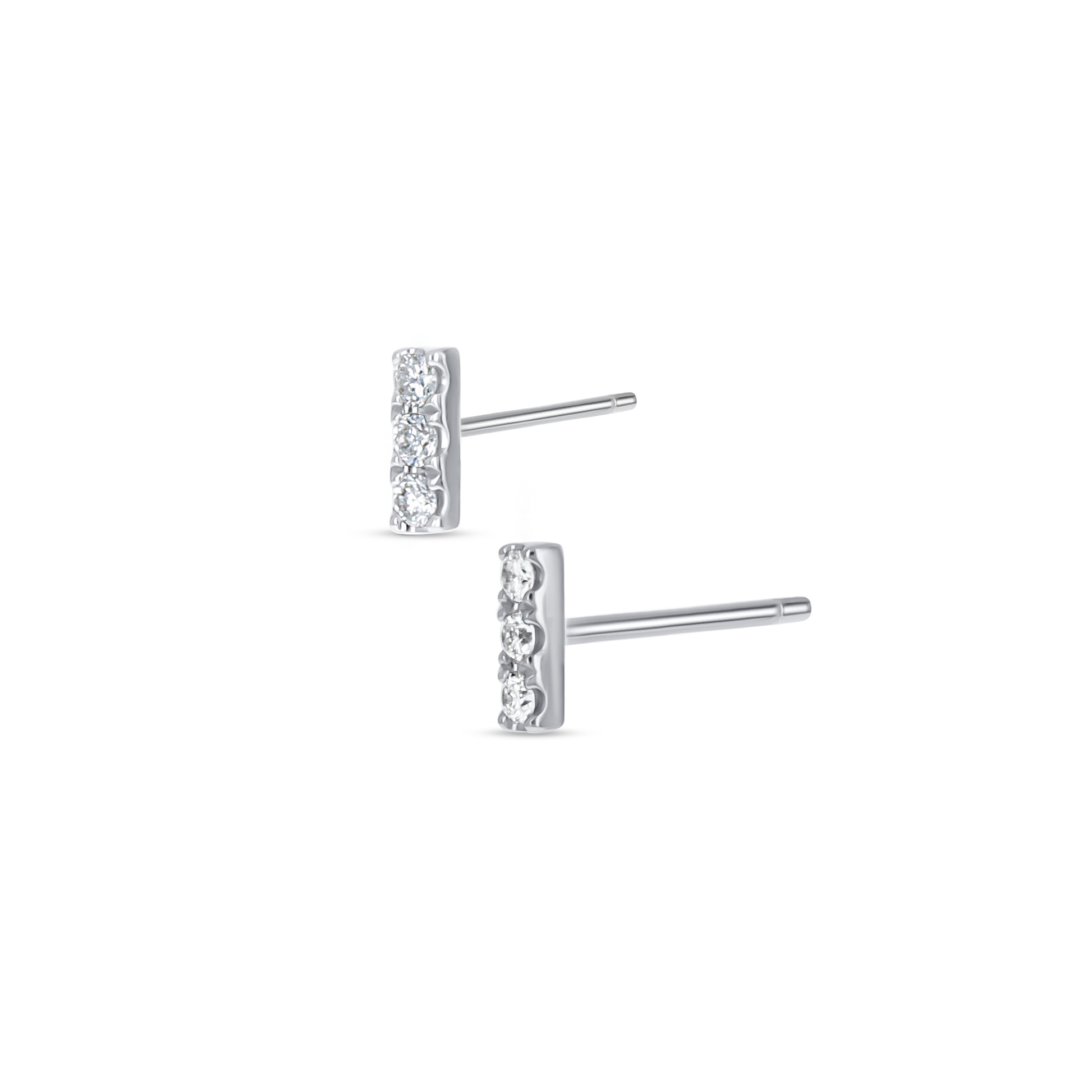 Tiny white gold and diamond bar stud earrings from Alexandra Marks Jewelry. 