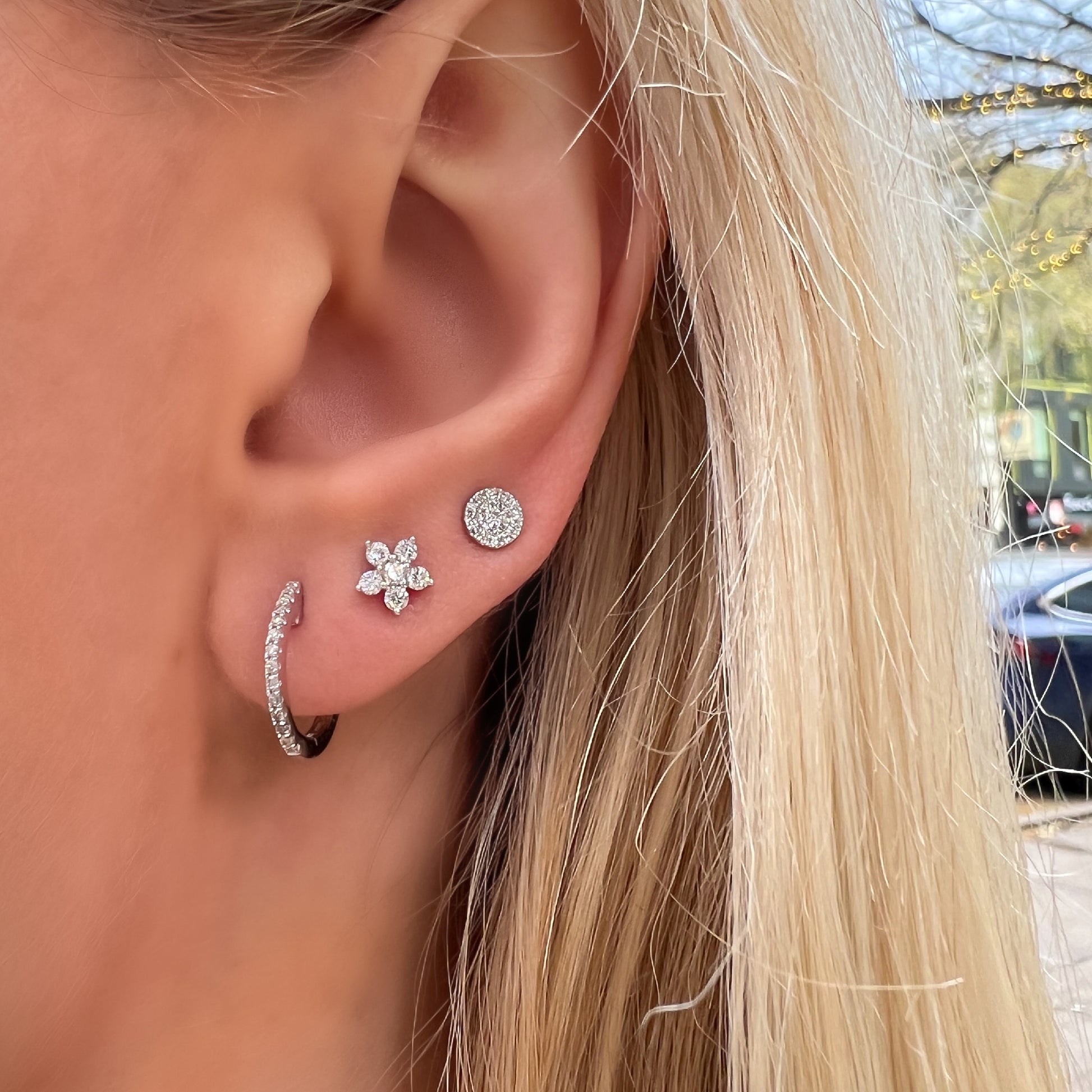 Diamond Flower Stud Earrings in White Gold from Alexandra Marks Jewelry