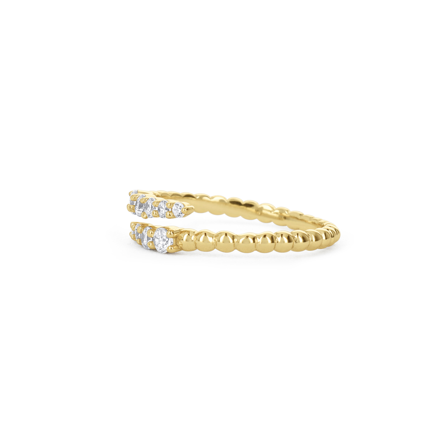 Gold Bead Wrap Ring With Clear CZ Stones