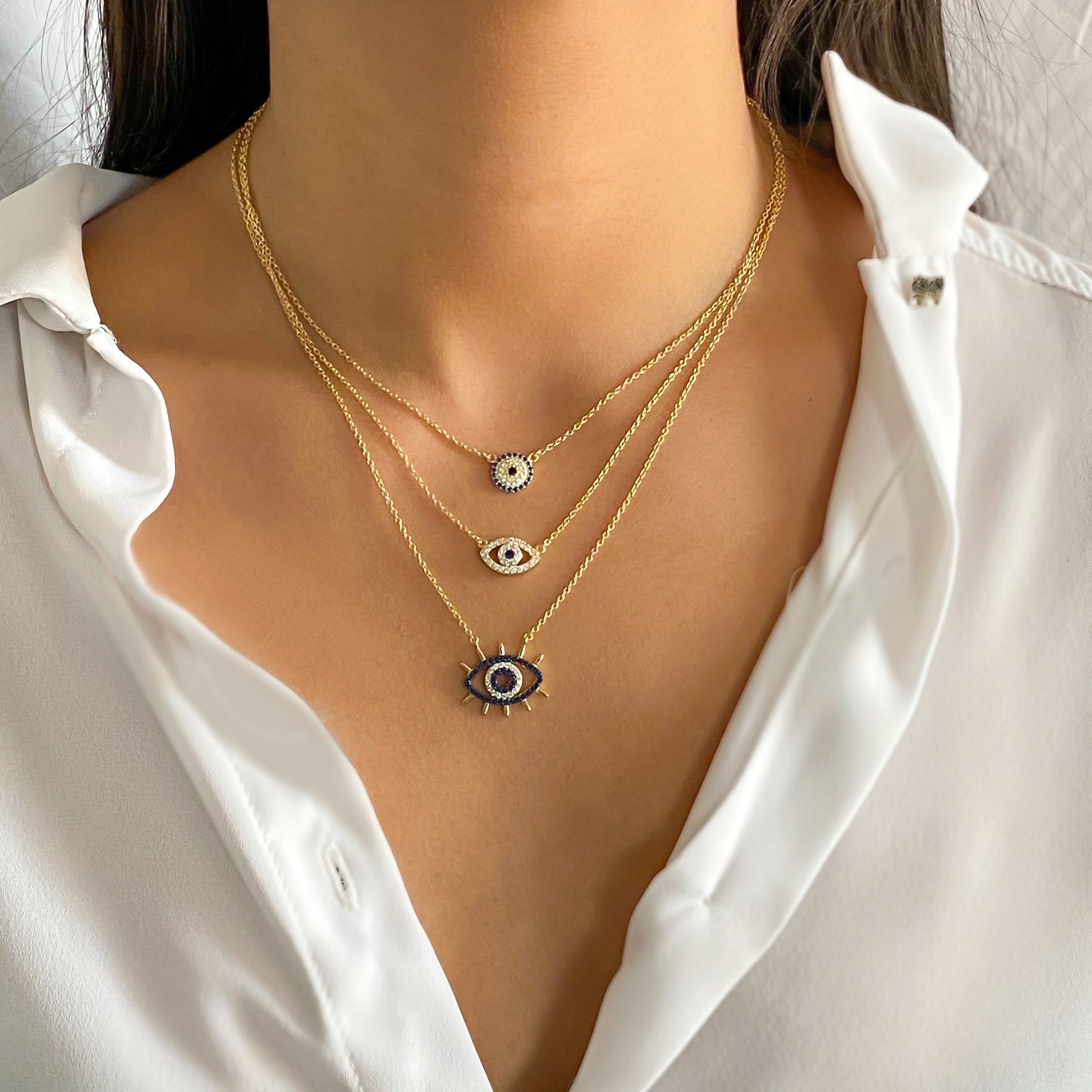 Small Sapphire Blue Evil Eye Necklace - Main Image