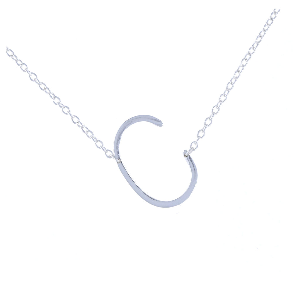 Sideways letter C initial necklace in sterling silver